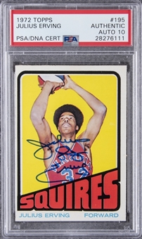 1972-73 Topps #195 Julius Erving Signed Rookie Card – PSA Authentic, PSA/DNA 10